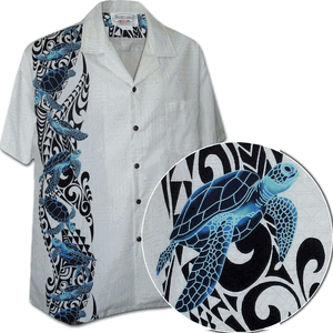 Hawaiian Honu Single Panel Men's Aloha Shirts 3972White