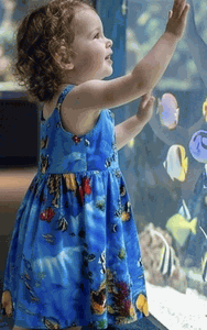Hawaiian Kids Outfit Aloha Fish Blue Cute Dress