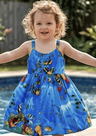 Hawaiian Kids Outfit Aloha Fish Blue Cute Dress Hawaiian Kids Outfit Aloha Fish Blue Cute Dress