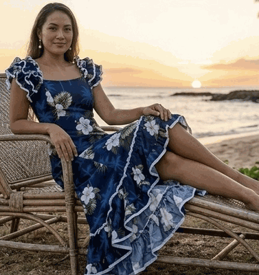 Hawaiian Muu Muu Navy Hibiscus Islands