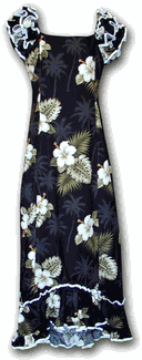 Hawaiian Muumuu Hibiscus Island Black Long Style