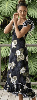 Hawaiian Muumuu Hibiscus Island Black Long Style Hawaiian Muumuu Hibiscus Island Black Long Style