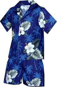 Hawaiian Outfits for Boys Blue Island Hibiscus