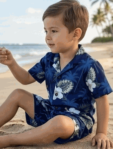 Hawaiian Outfits for Boys Blue Island Hibiscus