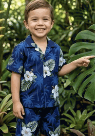 Hawaiian Outfits for Boys Blue Island Hibiscus