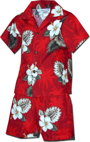 Hawaiian Outfits for Boys Red Island Hibiscus