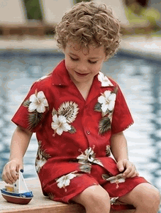 Hawaiian Outfits for Boys Red Island Hibiscus
