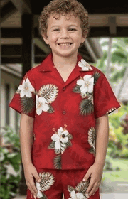 Hawaiian Outfits for Boys Red Island Hibiscus