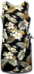 Hawaiian Print Dress Black Sarong Hibiscus Garden (S)