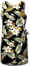 Hawaiian Print Dress Black Sarong Hibiscus Garden (S)