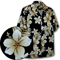 Hawaiian Print Shirts Black Native Hibiscus