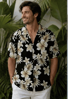 Hawaiian Print Shirts Black Native Hibiscus