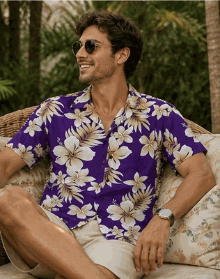 Hawaiian Print Shirts Purple Native Hibiscus