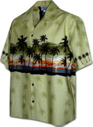 Hawaiian Shirt Tropical Sunset Sage