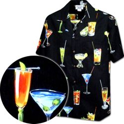 Hawaiian Shirt with Tropical Drinks 3948Black