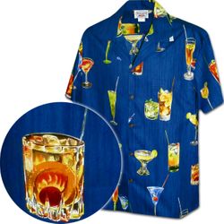 Hawaiian Shirt with Tropical Drinks 3948Navy
