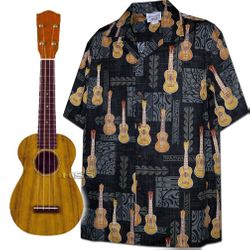 Hawaiian Shirts Aloha Ukulele Black