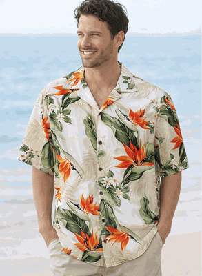 Hawaiian Shirts Cream Bird of Paradise