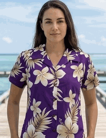 Hawaiian Shirts Ladies Purple Native Hibiscus