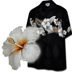 Hawaiian Shirts Made in Hawaii Black Hibiscus Band