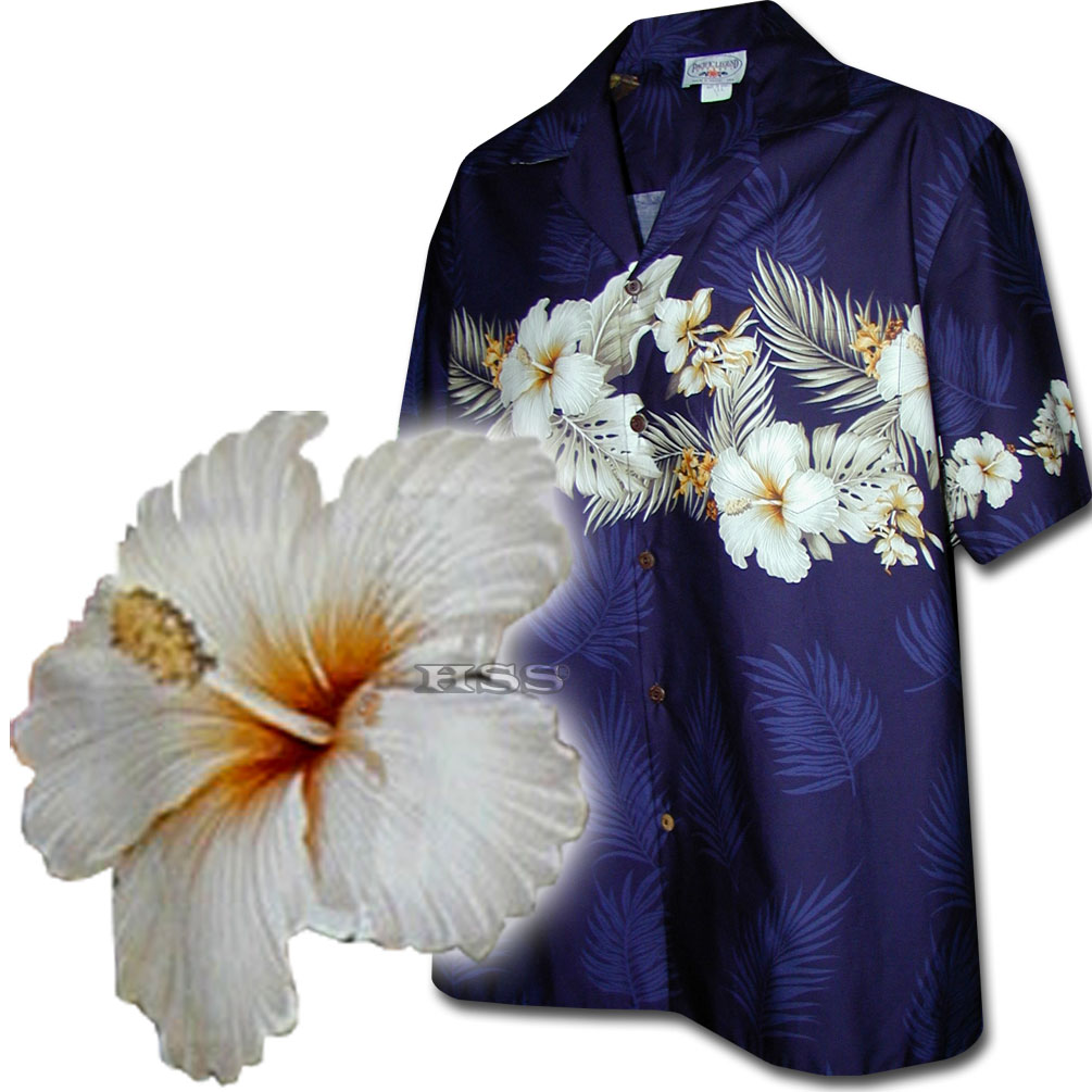Hawaiian Shirts Made in Hawaii Navy Hibiscus Band