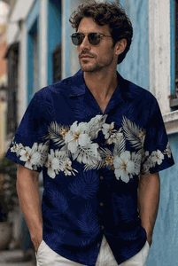 Hawaiian Shirts Made in Hawaii Navy Hibiscus Band Hawaiian Shirts Made in Hawaii Navy Hibiscus Band