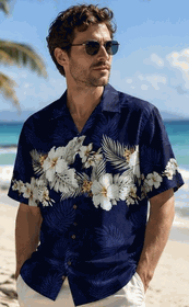Hawaiian Shirts Made in Hawaii Navy Hibiscus Band Hawaiian Shirts Made in Hawaii Navy Hibiscus Band