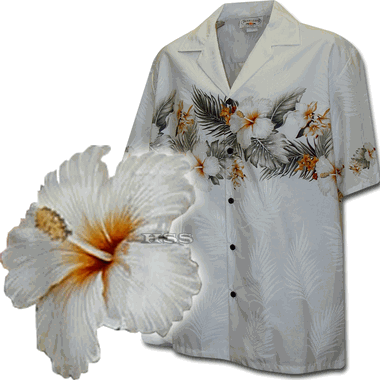 Hawaiian Shirts Made in Hawaii White Hibiscus Band Hawaiian Shirts Made in Hawaii White Hibiscus Band