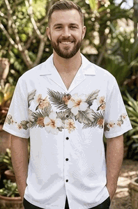 Hawaiian Shirts Made in Hawaii White Hibiscus Band Hawaiian Shirts Made in Hawaii White Hibiscus Band
