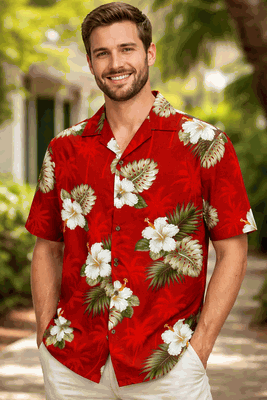 Hawaiian Shirts (Red) Hibiscus Islands