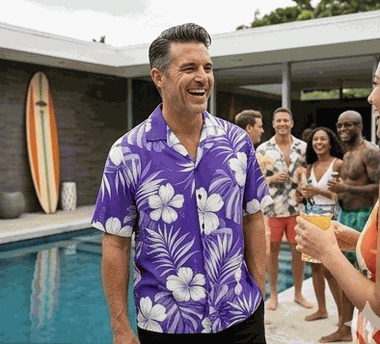Hawaiian Shirts UK (Purple) Hibiscus Blossom