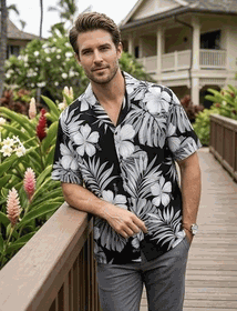 Hawaiian Shirts Wholesale (Black) Hibiscus Blossom