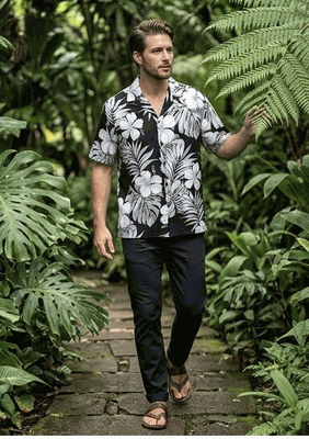 Hawaiian Shirts Wholesale (Black) Hibiscus Blossom