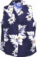 Hawaiian Sleeveless Ladies Navy Luau Shirt 