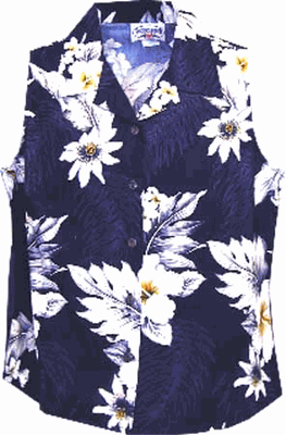 Hawaiian Sleeveless Ladies Navy Luau Shirt 
