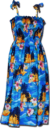 Hawaiian Smocked Dress Blue Waikiki Sunset