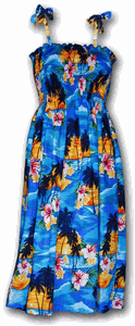 Hawaiian Smocked Dress Blue Waikiki Sunset Hawaiian Smocked Dress Blue Waikiki Sunset
