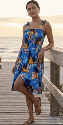 Hawaiian Smocked Dress Blue Waikiki Sunset Hawaiian Smocked Dress Blue Waikiki Sunset