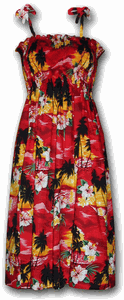 Hawaiian Smocked Dress Red Waikiki Sunset