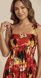 Hawaiian Smocked Dress Red Waikiki Sunset Hawaiian Smocked Dress Red Waikiki Sunset