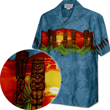 Hawaiian Tiki Men's Aloha Shirt 3924Blue