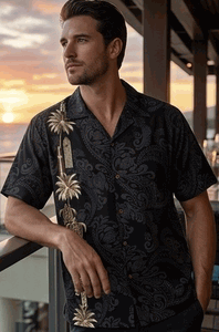Hawaiian Tiki Panel Aloha Shirt Black Hawaiian Tiki Panel Aloha Shirt Black