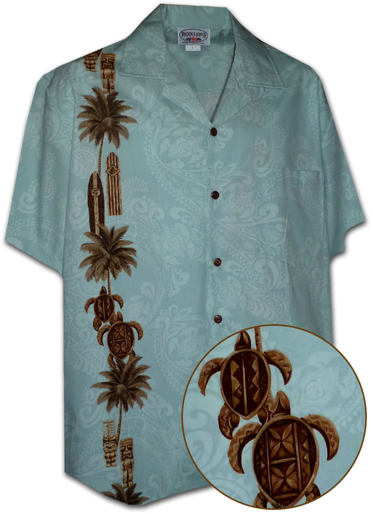 Hawaiian Honu Single Panel Men's Aloha Shirt – 100% Cotton Poplin, Made In Hawaii, Coconut Shell Buttons