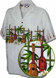 Hawaiian Ukulele Men's Vintage Aloha Shirts White
