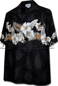 Hibiscus Band Hawaiian Boy Shirts Black