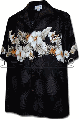 Hibiscus Band Hawaiian Boy Shirts Black