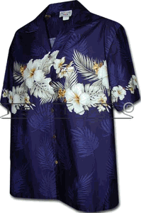 Hibiscus Band Hawaiian Boy Shirts Navy