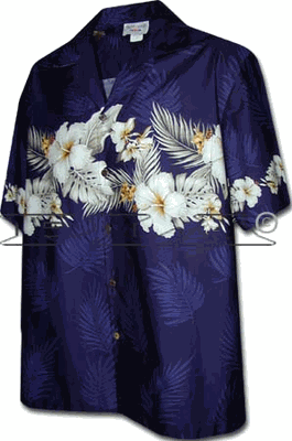 Hibiscus Band Hawaiian Boy Shirts Navy