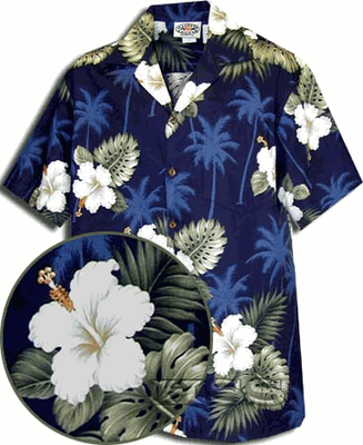 Hibiscus Island Boy Hawaiian Aloha Shirts Navy