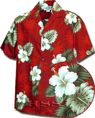 Hibiscus Island Boy Red Hawaiian Aloha Shirt (S-XL)